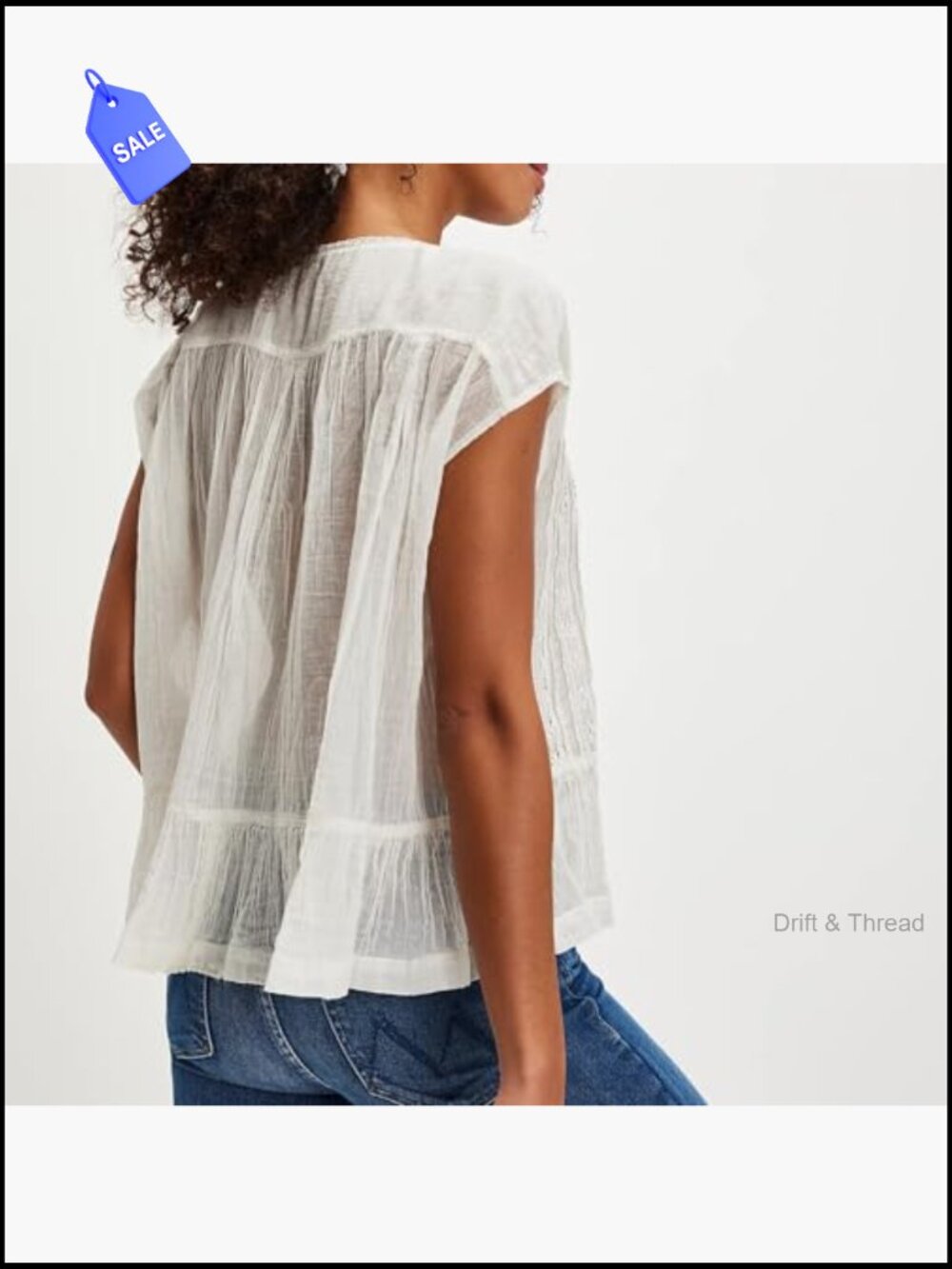 Semi Sheer Button Down Blouse Square Neck Lace Ruffle Cap Sleeve Crop Top - Picture 4 of 6